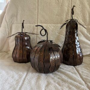 Set of 3 Metal Gourds Pumpkins by Valerie With Flameless Candle Cutouts